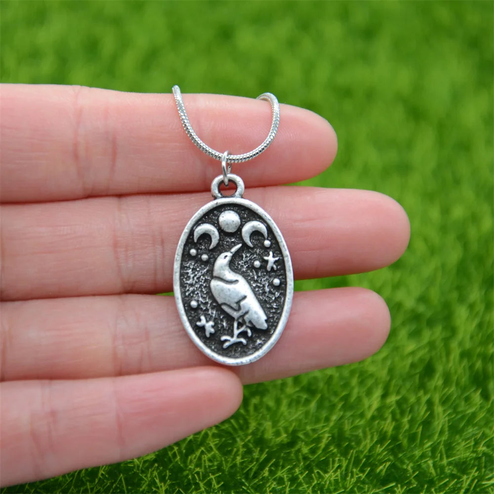 Odin Raven Triple Moon Goddess Viking Pendant Necklace Wicca Pagan Talisman Amulet Witchcraft Jewelry Valentines Day Gift