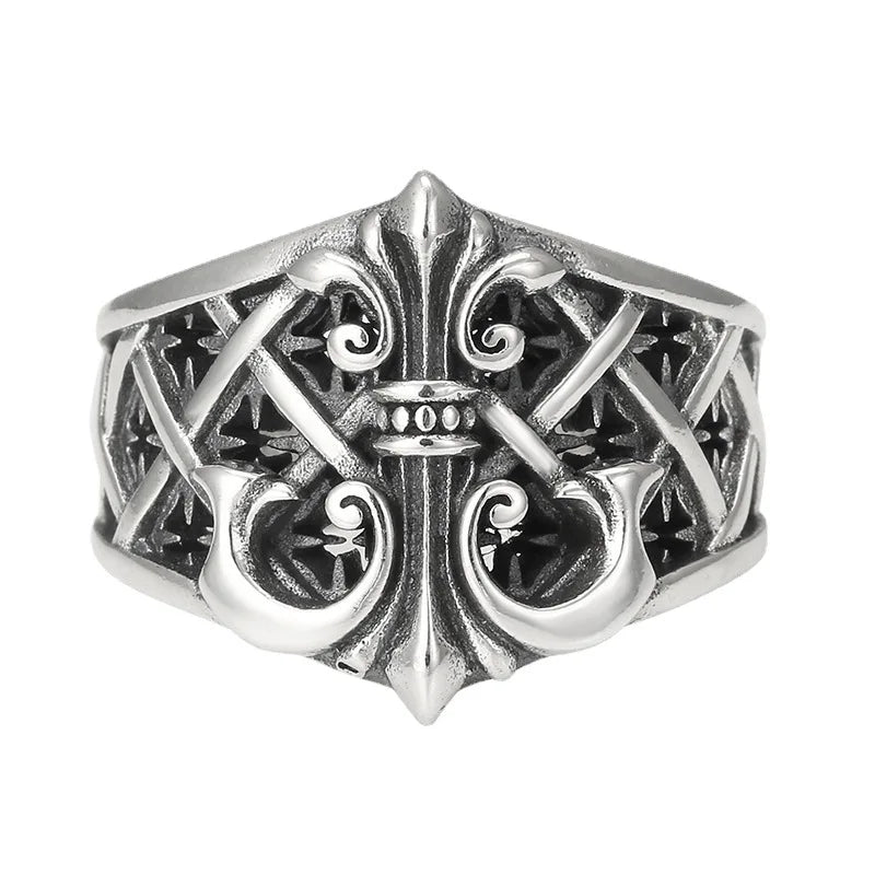 Retro Punk Style Personality Trendy Brand Men's Open Ring, Creative and Chic Anchor Logo Jewelry