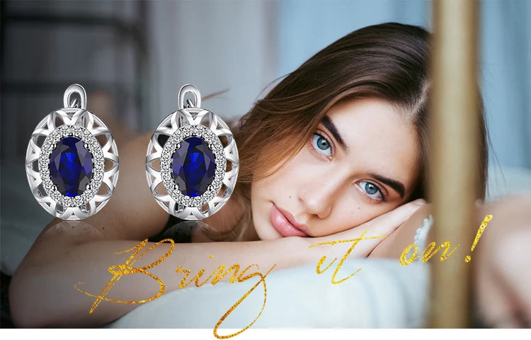 JewelryPalace Oval Cut Created Blue Sapphire 925 Sterling Silver Hoop Earrings for Women Fashion Statement Gemstone Jewelry