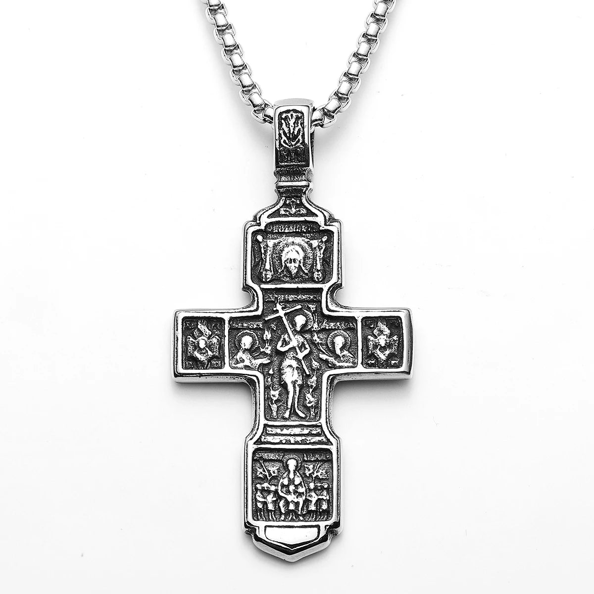 Cross Jesus Amulets Carving Stainless Steel Men Necklaces Pendant Chain Punk For Women Fashion Jewelry Gifts Wholesale