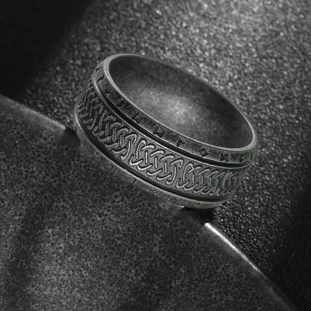 Hiphop 8/10/12mm Antique Silver Color Stainless Steel Rings For Men Women Retro Viking Rune Ring Punk Gothic Rock Biker Jewelry