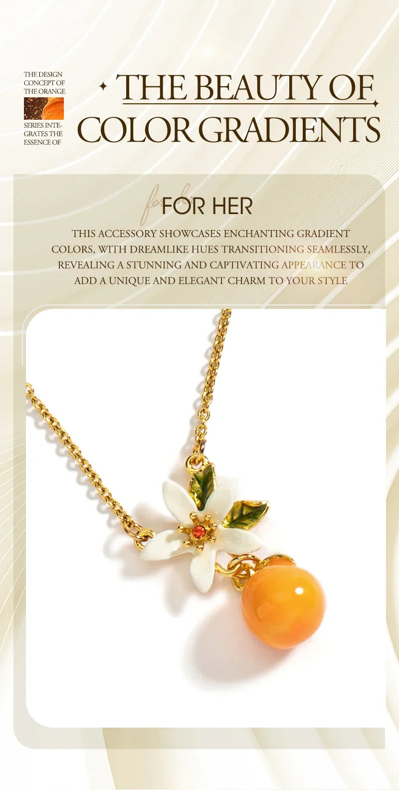 Necklace for Women Orange Gardenia Necklace 18K Gold Plated Sweet Fruit Flower Necklace Hand Painted Enamel Christmas Gifts