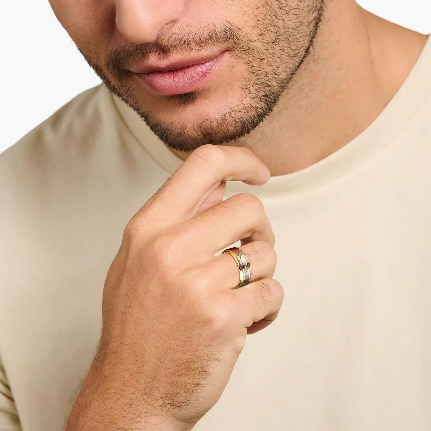 Modern Hammered Men Stainless Steel Rings Gold Color Brushed Groove Pattern Men's Wedding Rings For Women Party Jewelry Gift