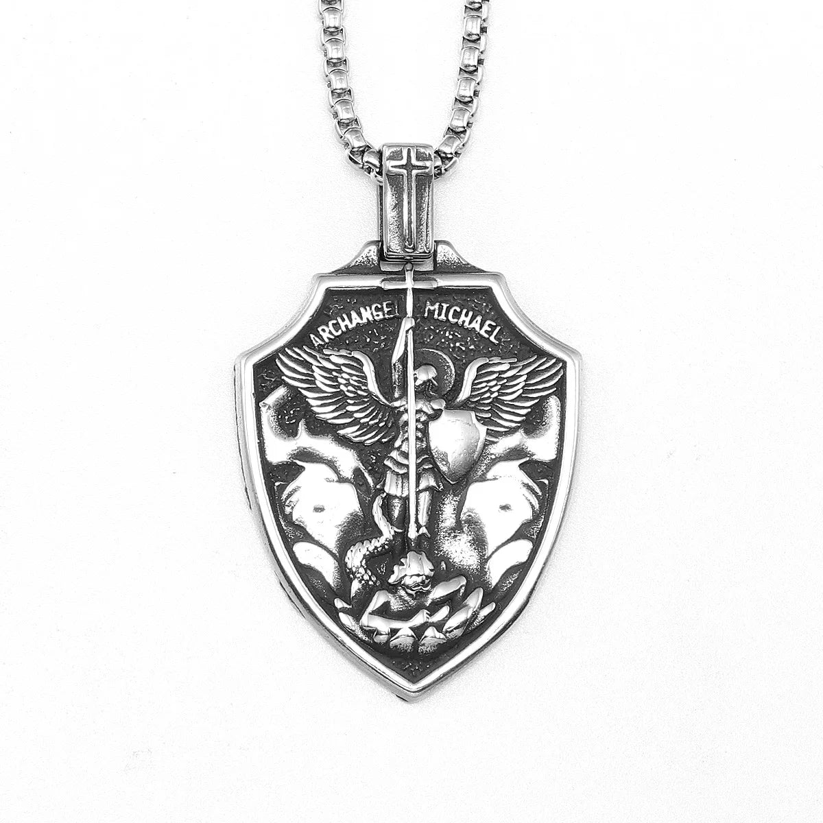 Archangel St.Michael Shield Amulet Stainless Steel Men Necklaces Pendant Chain Punk For Women Fashion Jewelry Gifts Wholesale