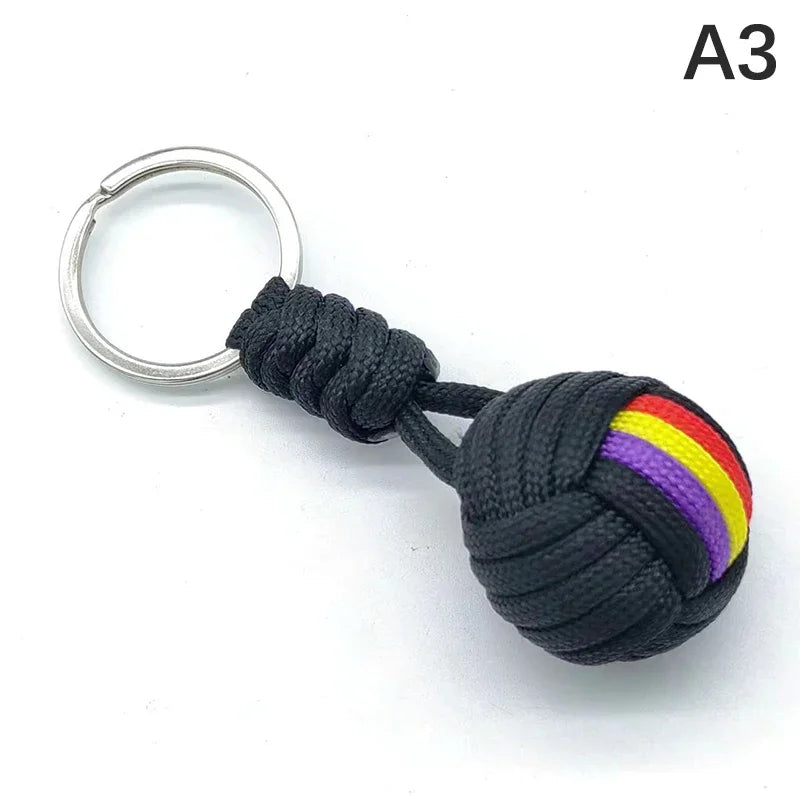 Military Parachute Woven Rope Ball Keychain Lanyard Key Ring Monkey Fist Key Chains Outdoors Survival Tool Jewelry A3