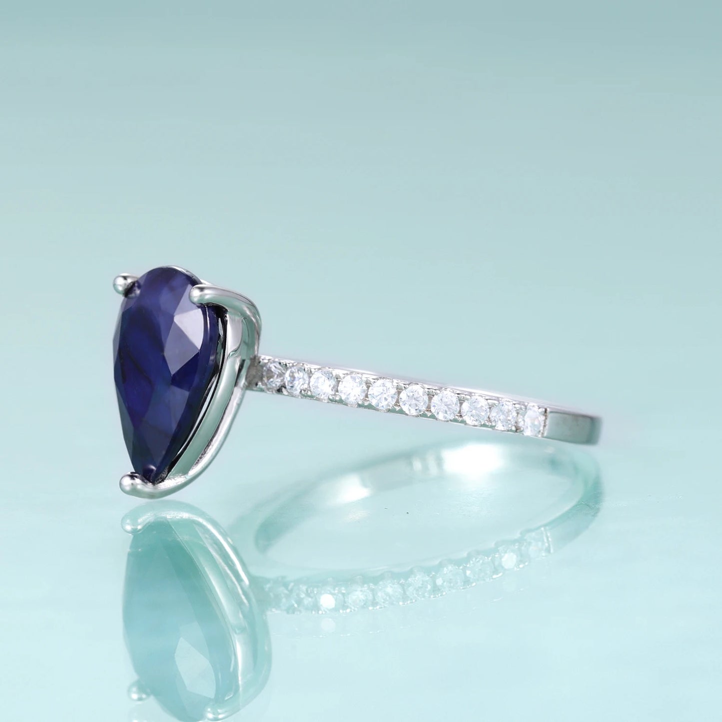 GEM'S BALLET Anillos de compromiso clásicos de zafiro azul en forma de pera, plata de ley 925, delicado anillo de promesa, piedra de nacimiento de septiembre