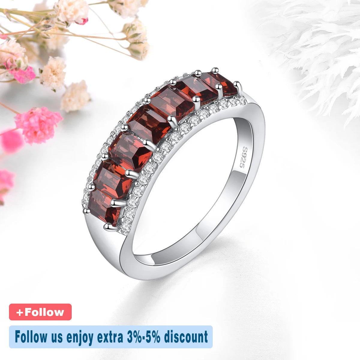 Natural Red Garnet Solid Sterling Silver Rings 1.7 Carats Genuine Birthstone Romantic Classic S925 Fine Jewelry Birthday Gifts