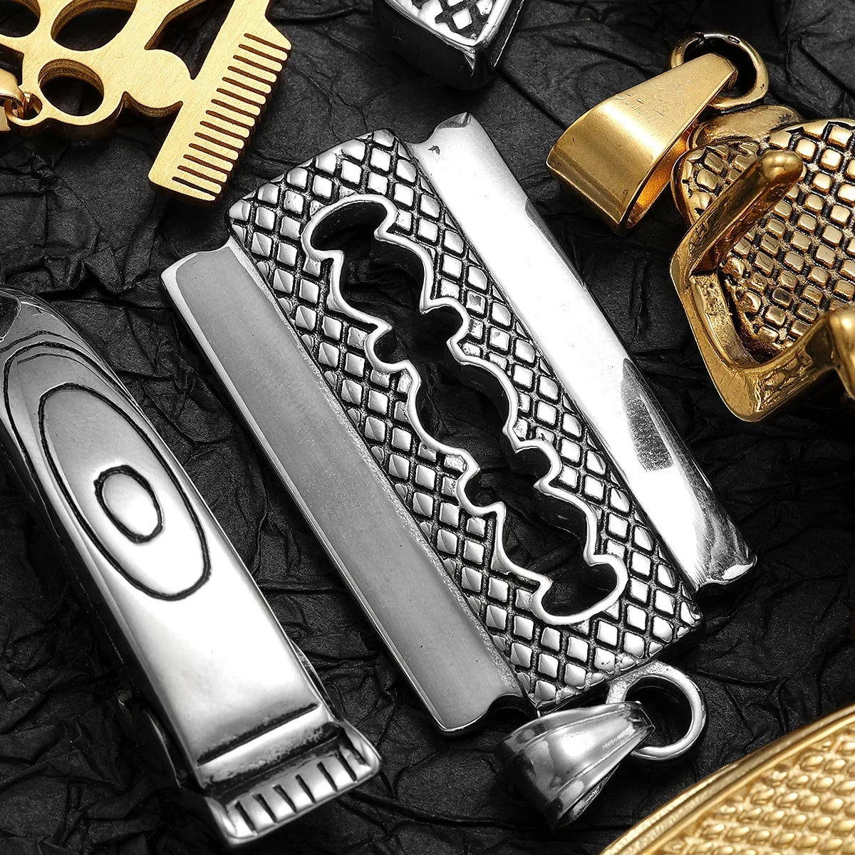 Barber Scissors Shaver Hair Drier Razor Stainless Steel Man Necklaces Pendant Chain For Women Fashion Jewelry Gifts Wholesale
