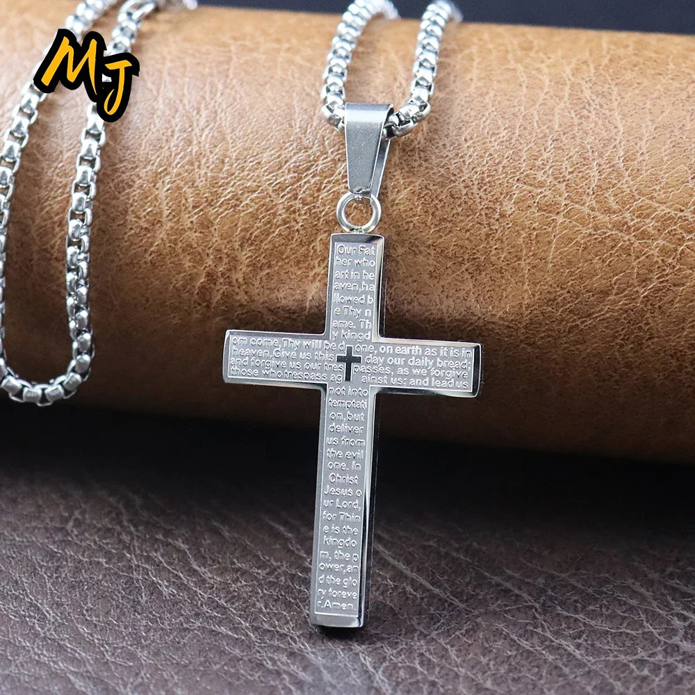 New Stylish Cross Necklace for Men Women Exquisite Stainless Steel Religious Cross Pendant Punk Biker Amulet Jewelry