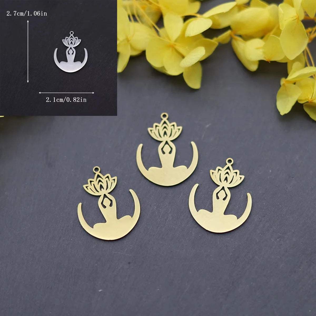 3pcs Lotus Flower Charms Pendant Stainless Steel Lotus Pendants Necklace For DIY Jewelry Making Handmade Valentine's Day Gift