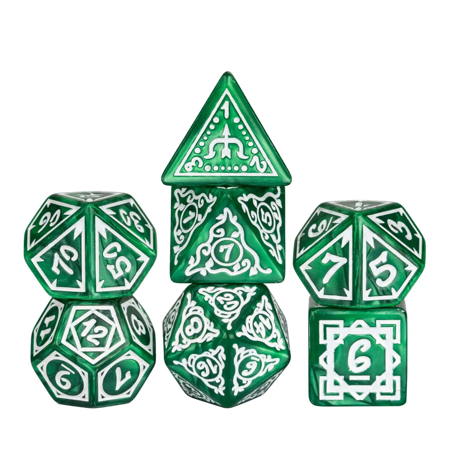 Poludie 7Pcs/Set New Dice Set Druid Green Marbled D4~D20 DND Polyhedral Dice for Role Playing Dice Board Game D&D Green White China