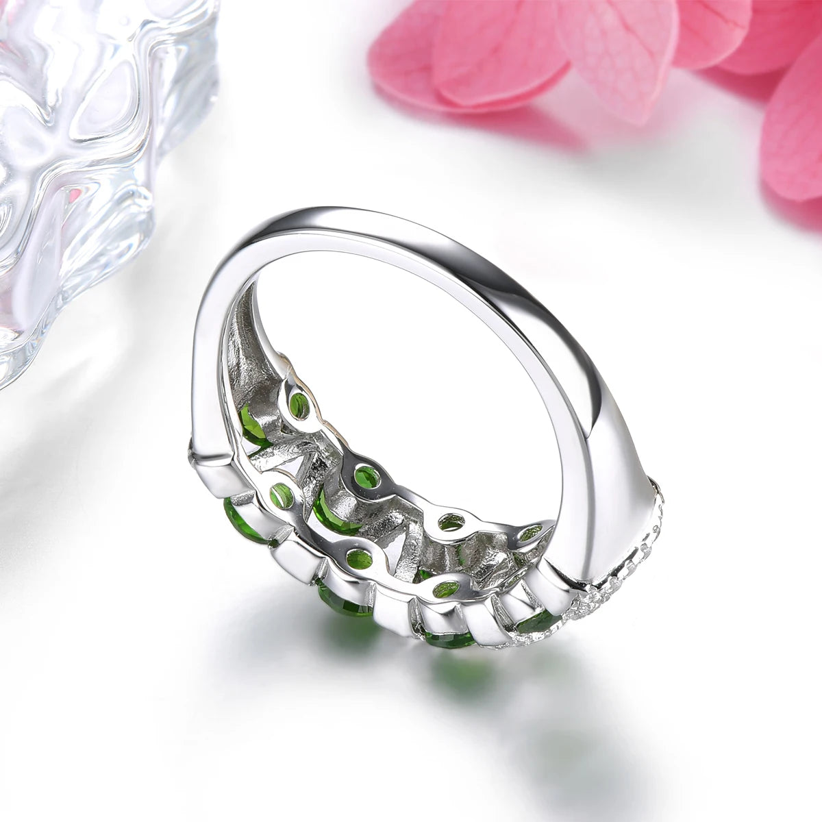 Natural Chrome Diopside Solid Sterling Silver Rings 1.5 Carats Gemstone Women Romantic Elegant S925 Fine Jewelrys Daily Style