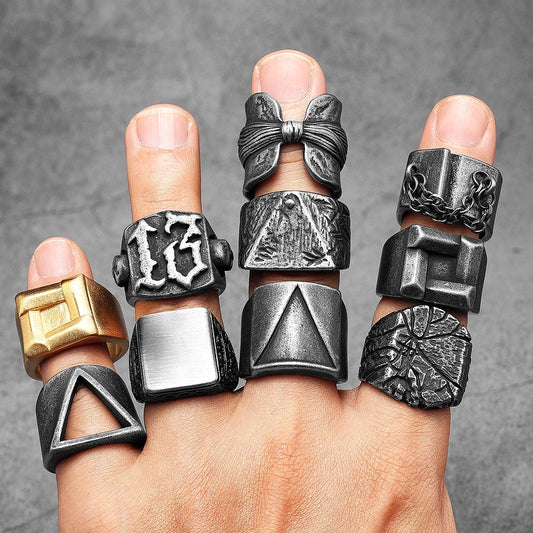 Retro Geometry Texture Men Rings Stainless Steel Women Fashion Jewelry Punk Trendy Luxury New In Accessories Gift Wholesale