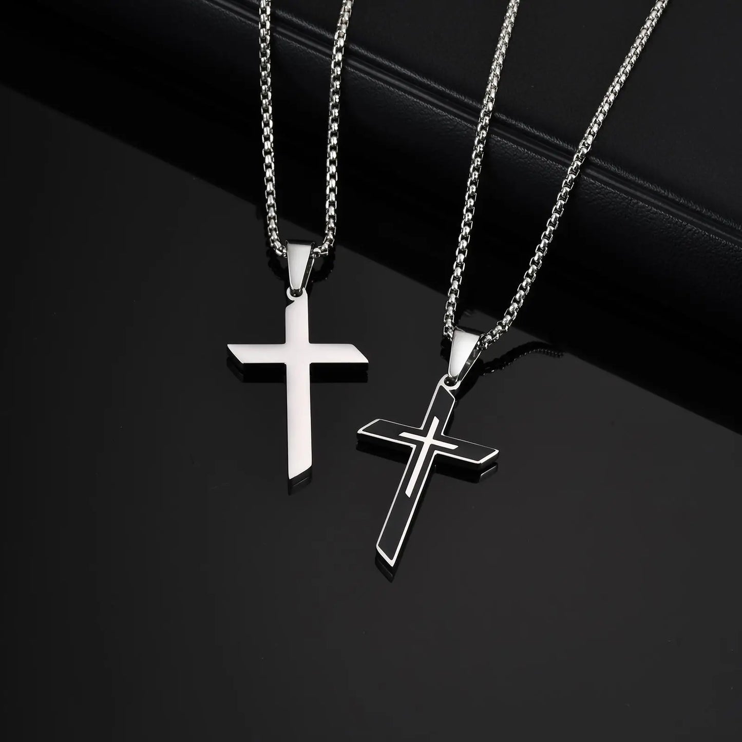 Vnox Simple Cross Pendant Necklace for Men Boys, Trendy Stainless Steel Box Chain Necklaces, Religious Talisman Anniversary Gift