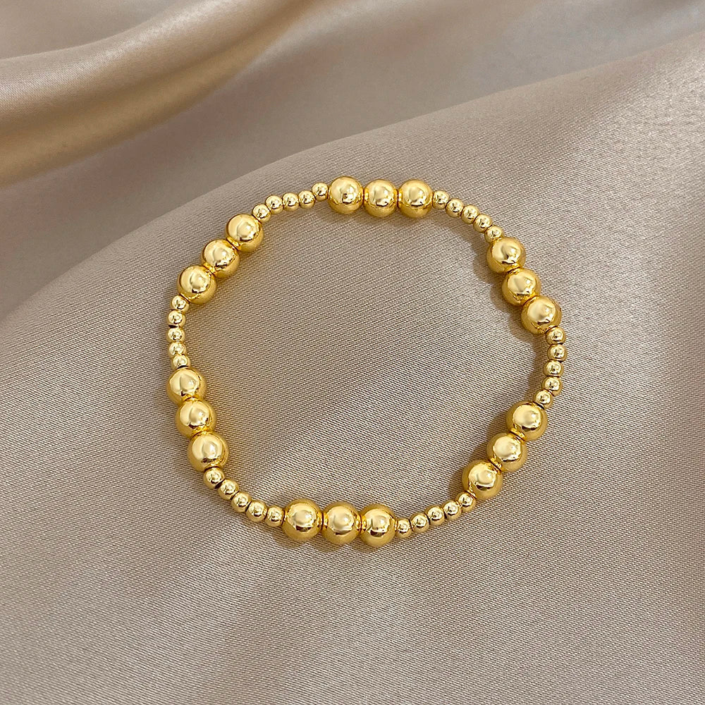 Greatera 3/4mm Stainless Steel Beads Elastic Bracelets for Women Gold Plated Tricolor Beaded Chain Bracelet Waterproof Jewelry