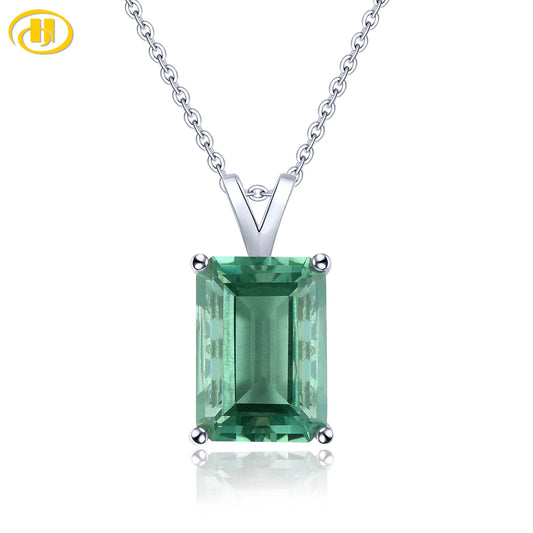 Natural Green Fluorite Solid Silver S925 Pendant 8.8 Carats Genuine Gemstone Rectangle Classic Simple Design New Year Gifts Default Title