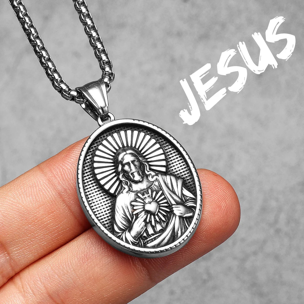 Christian Jesus Heart Cross Powerful Amulet Stainless steel Men Necklaces Pendant Chain New In For Women Jewelry Gifts Wholesale