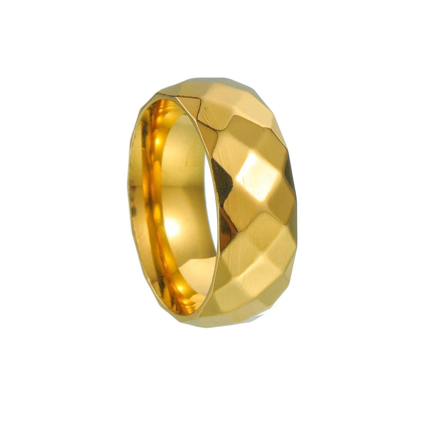 8mm width polished faceted silvery color men's Stainless steel ring USA size 6-13