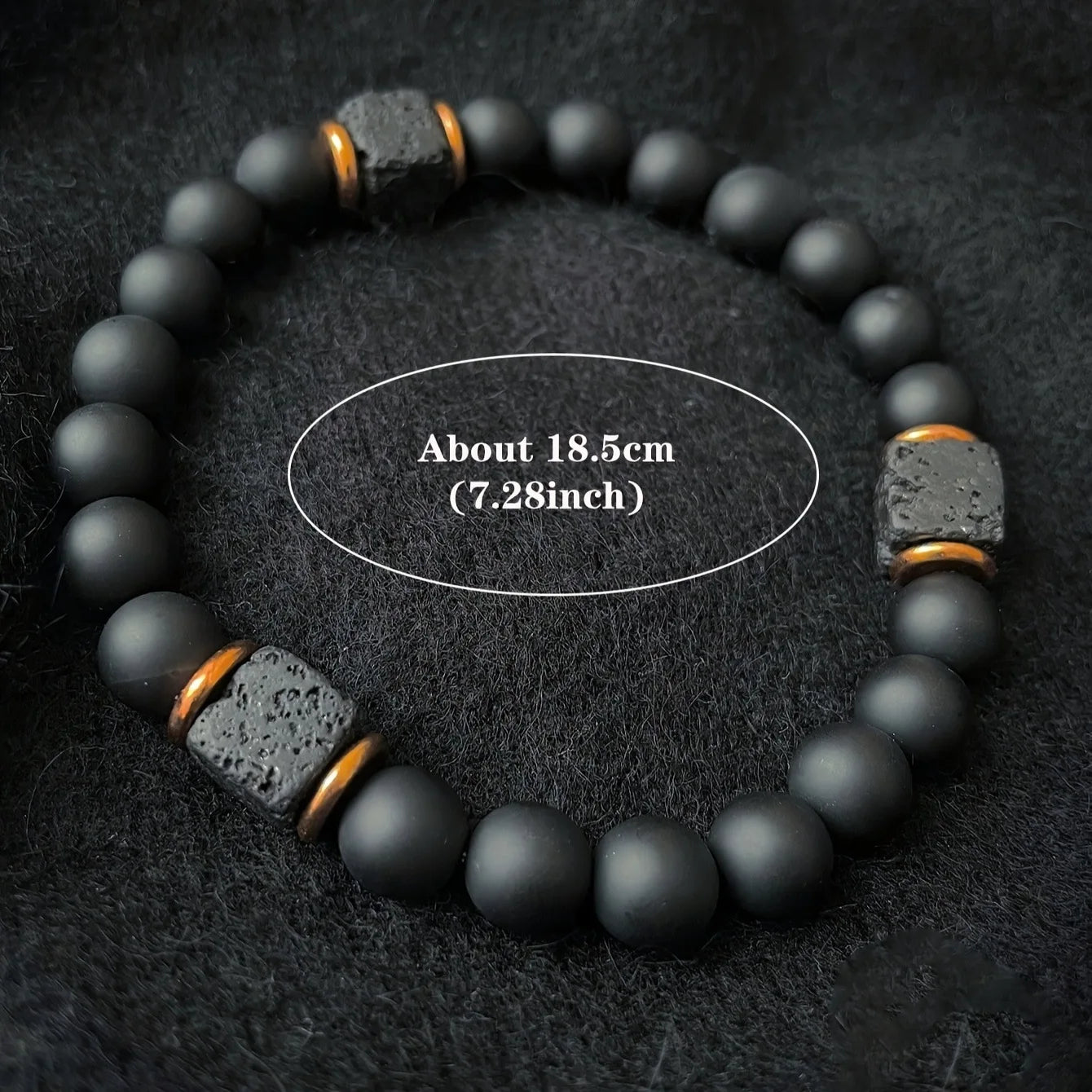 Cross Border Fashion New Natural Stone Lava Block Volcanic Stone Strength Bracelet Men's Black Agate Retro Bracelet Holiday Gift