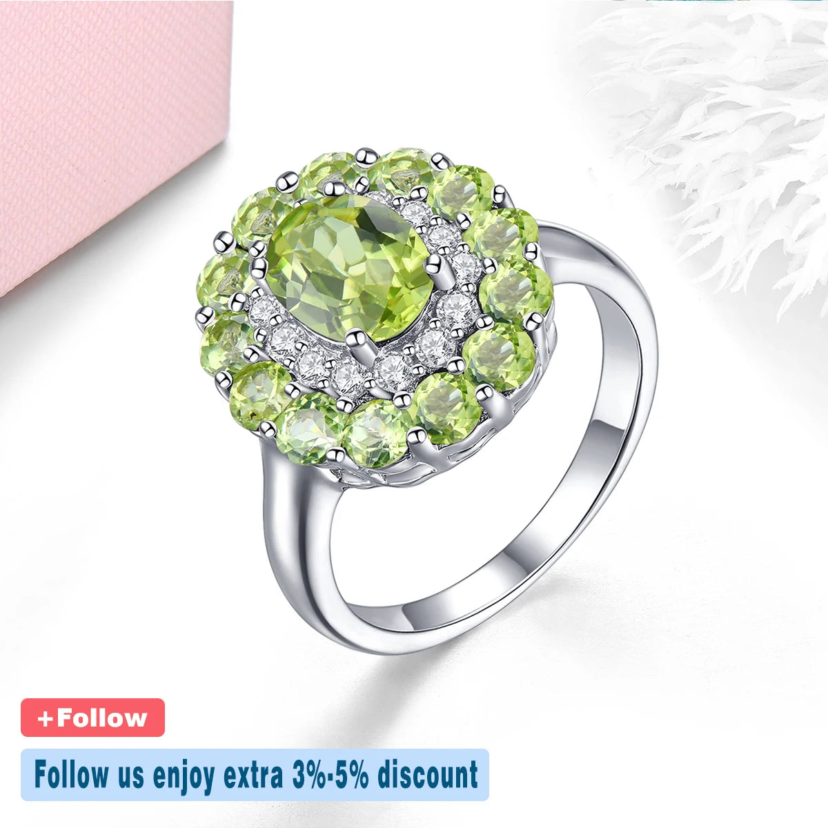 Natural Peridot Sterling Silver Rings 3.2 Carats Genuine Gemstone Birthstone Elegant Romantic Style Fine Jewelrys Christmas Gift