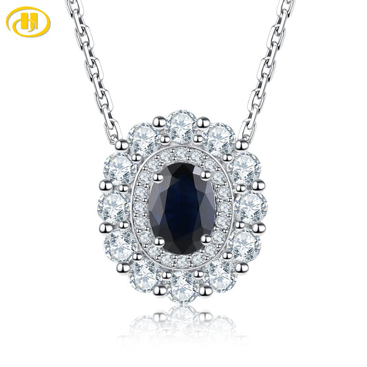 Natural Precious Gemstone Blue Sapphire 0.95 Carats Sterling Silver Pendant S925 Genuine Gemstone S925 Exquisite New Yeart Gift Default Title