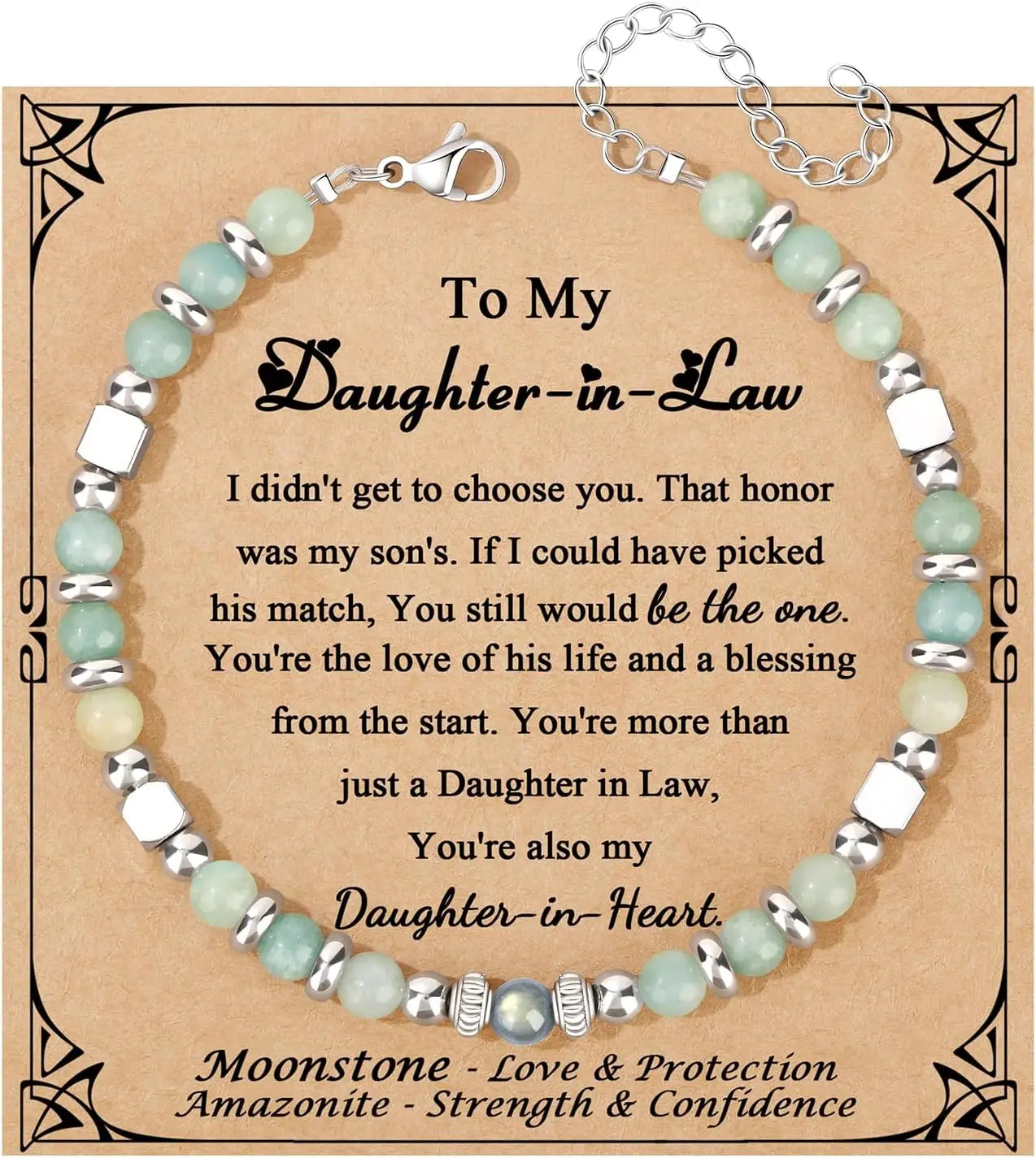 Mothers Day Bracelets gift,Birthday Valentines Gift Amazonite Colorful Imperial Jasper Stainless Steel Beads Bracelets,with card