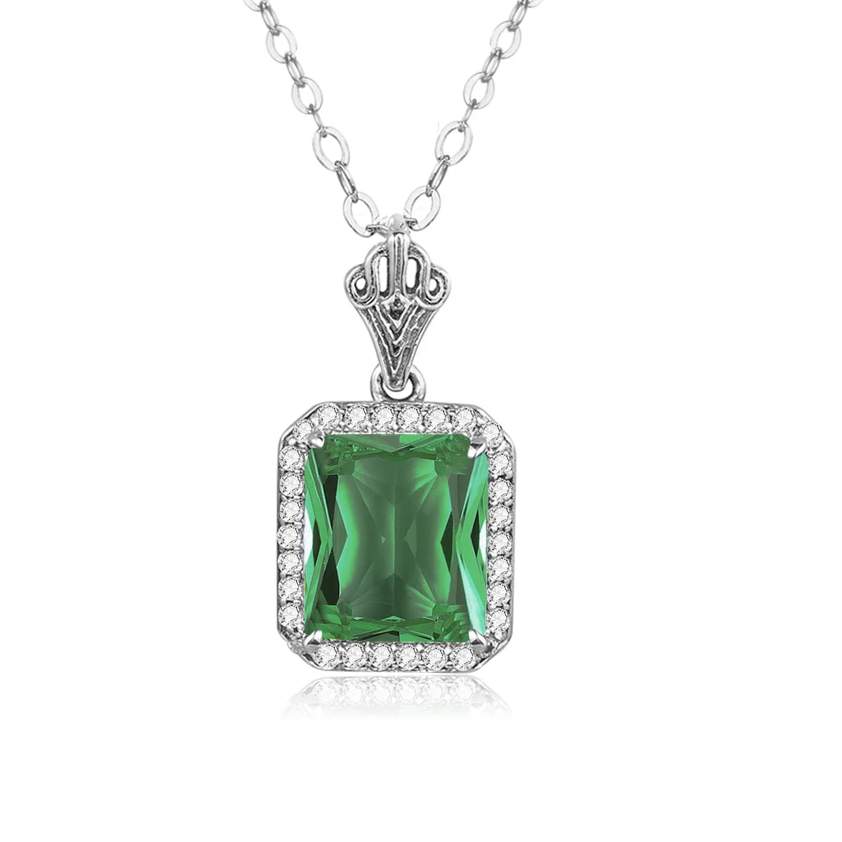 Green Emerald Pendant Necklaces For Women With Diamonds 925 Silver Jewelry Gemstone Boho Berloque Pendent Emerald