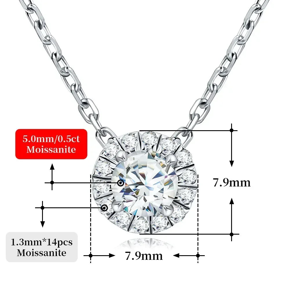 M-JAJA Moissanite Necklace 0.5ct/1ct D Color Round Cut Pendant 18K White Gold Plated Adjustable 925 Sterling Silver Fine Jewelry D0.5ct -d0.14ct