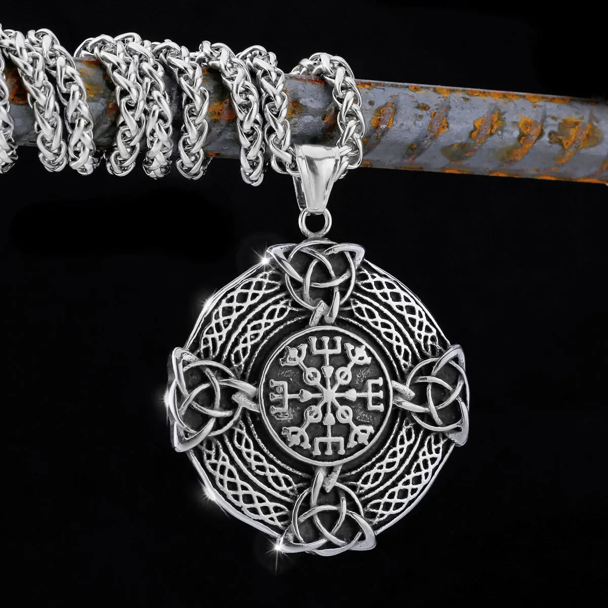 Nordic Totem Amulet Rune Necklace Retro Geometric Pattern Stainless Steel Jewelry Viking Punk Pendant Men's Fashion Jewelry Gift