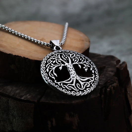Collar con colgante de árbol de la vida vikingo para hombre, estilo europeo y americano, moda noruega, acero de titanio, regalo festivo, joyería