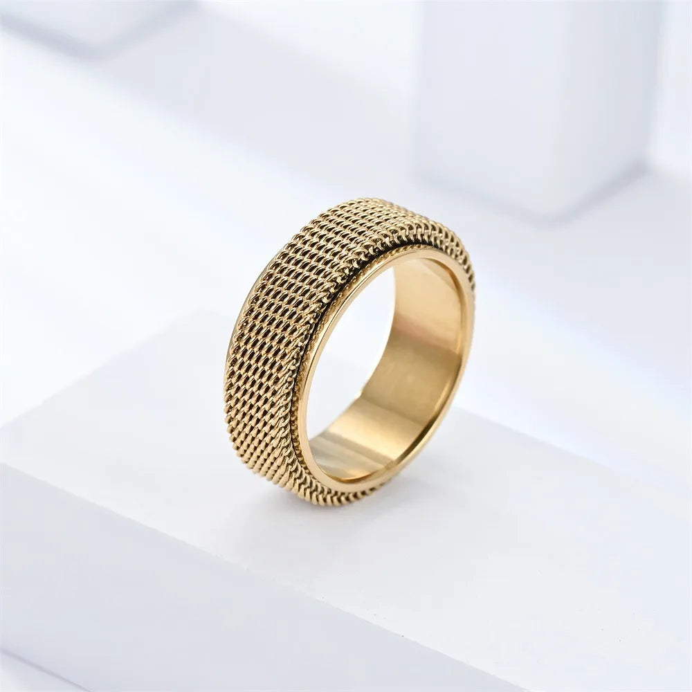 Simple 8mm Stainless Steel Spinner Anxiety Rings for Women Men Rotatable Mesh Chain Spinner Rings Anti Stress Weddding Jewelry