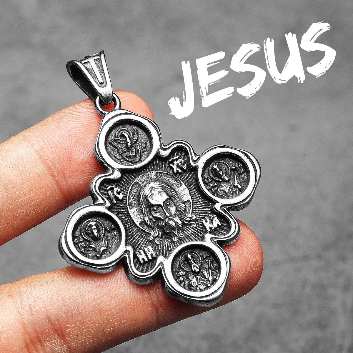 Cross Jesus Powerful Amulets Stainless Steel Men Necklaces Pendant Chain Punk For Women Fashion Jewelry Gifts Wholesale