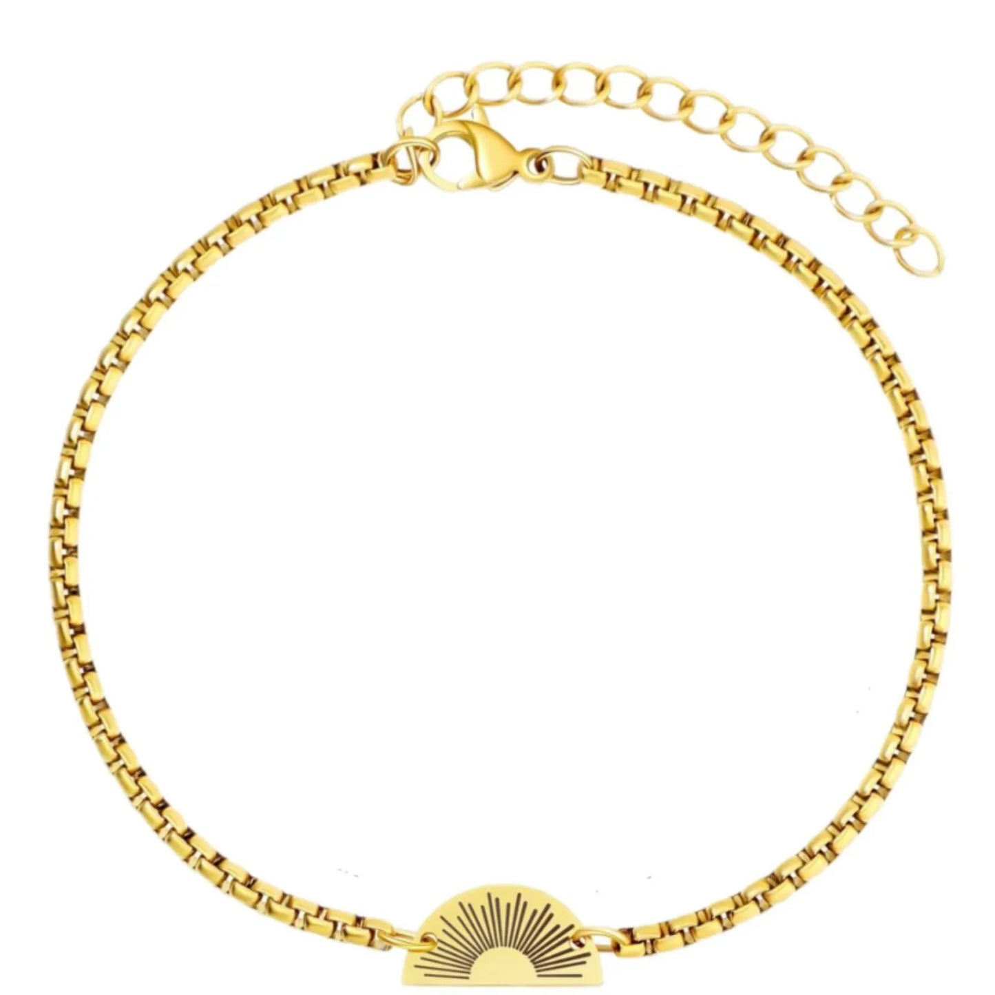 Stainless steel sun bracelet, round plaque, engraved gold chain, Christmas gift, birthday gift, couple gift