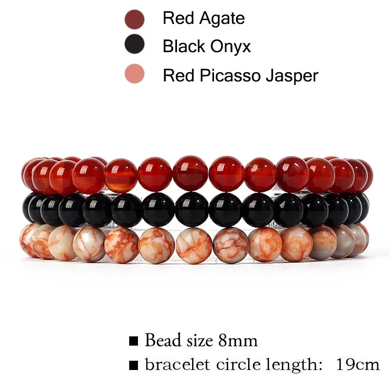 kirykle Natural Stone Bracelet Sets 3Pcs/set Obsidian Hematite Tiger Eye Beads Bracelets Men for Health Protection Soul Jewelry 7 18.5cm 8mm Beads