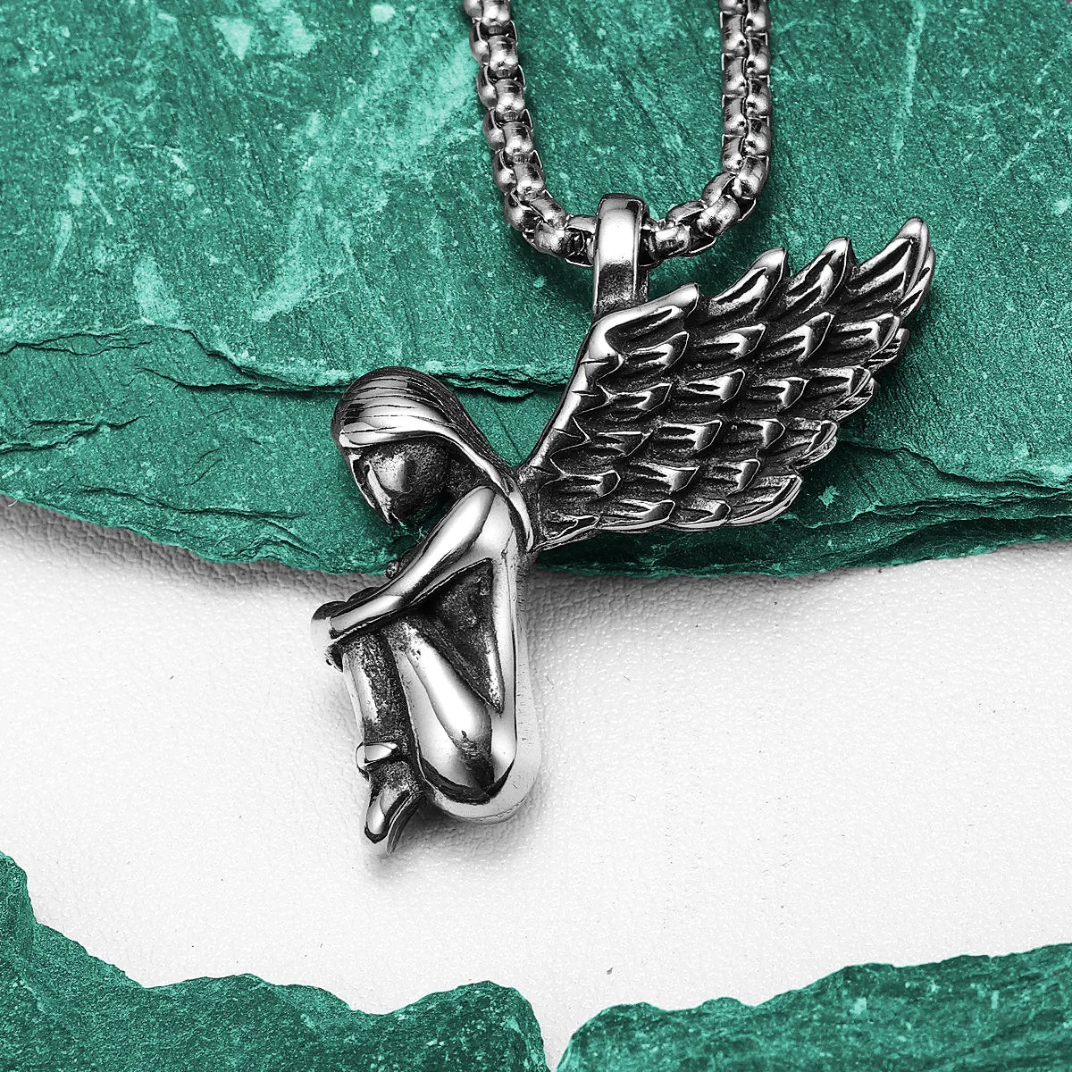 Guardian Angel Wings Stainless Steel Men Necklaces Pendant Chain Punk For Women Fashion Jewelry Gifts Wholesale Dropshiping