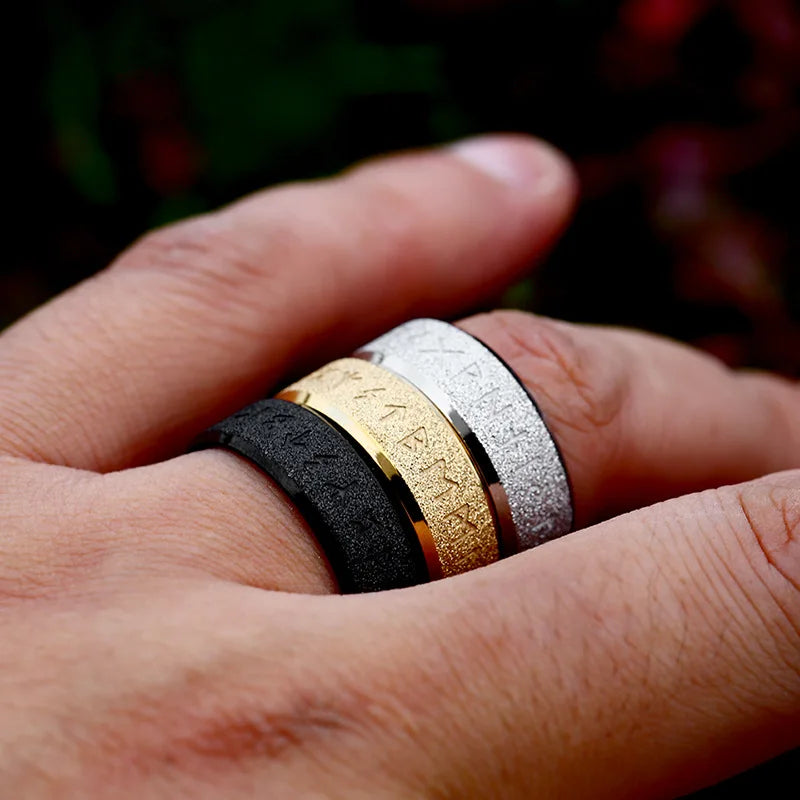 Vintage Odin Norse Viking Amulet Rune Rings For Men Stainless Steel Frosted Finger Ring Wedding Jewelry Valentine's Days Gifts