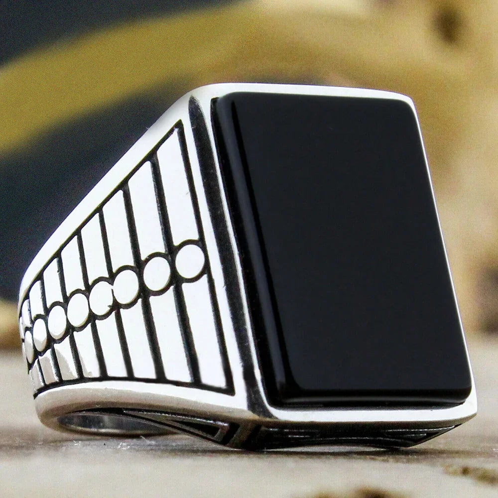 New Retro Handmade Turkish Rings for Men Vintage Double Swords Black Zircon Rings Punk 2024 Trendy Islamic Religious Muslim