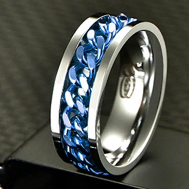 Cool Stainless Steel Rotatable Men Ring High Quality Spinner Chain Punk Women Jewelry for Party Gift rose red