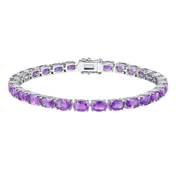 GZ ZONGFA Pure 925 Sterling Silver Women's Hand Bracelets 100% Real Gemstone Natural Topaz Peridot Amethyst Gem Fine Jewelry Amethyst 17.5-18cm Rhodium Plated