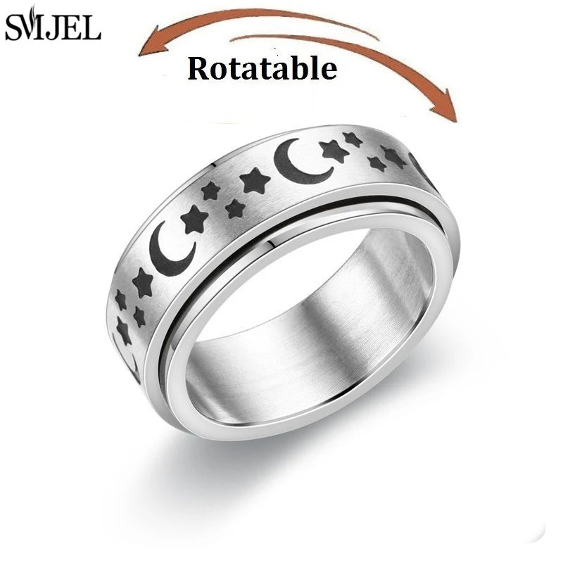 Rose Gold Stainless Steel Anxiety Ring Women Men Fidgets Spinner Rings Engagement Bands Silver Color Fashion Jewelry 8/6mm