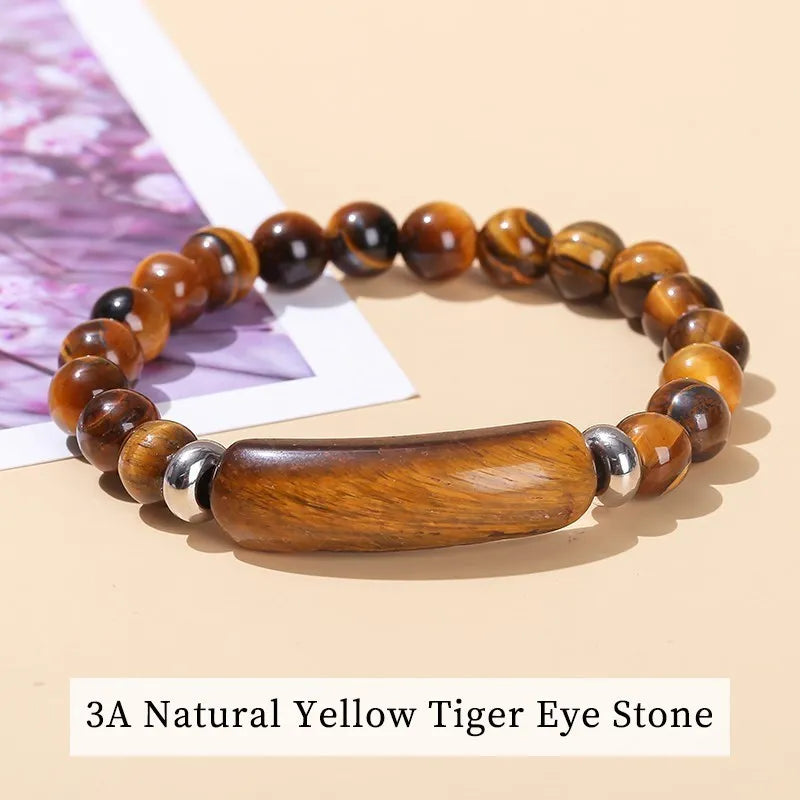 JD Natural Stone Tiger Eye Amethyst Rectangle Bar Charm Bracelet Women Men Healing Stone Powder Crystal Rough Chakra Jewelry