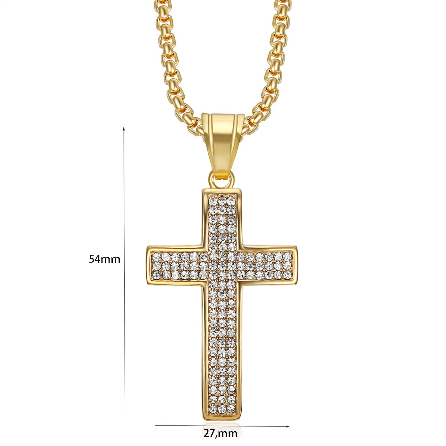Collar unisex con colgante de cruz de circonita chapada en oro de 18 quilates de acero inoxidable para regalo de fiesta