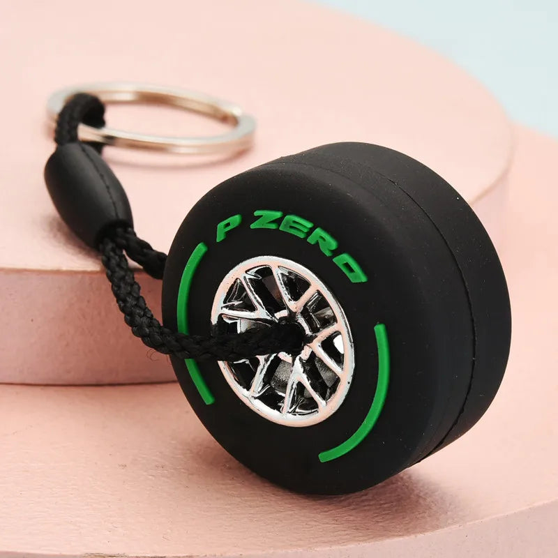 Luxury Mini F1 Racing Tire Keychain Car Key Accessories PVC Tyre Pendant Bag Charm Men's Gadgets Gifts For Friends Car Lovers green