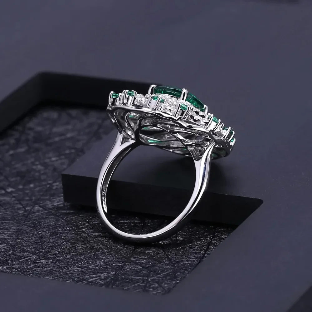 GEM'S BALLET Russian Nano Emerald Vintage Cocktail Ring 925 Sterling Silver Engagement Wedding Rings For Women Fine Jewelry