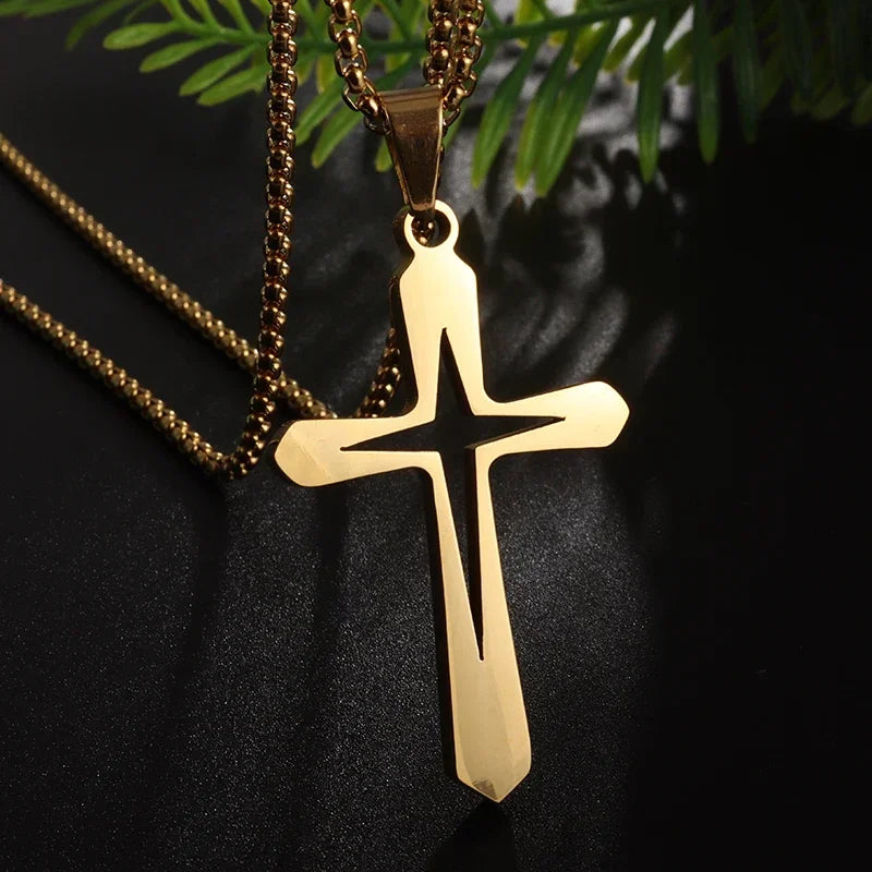 Stainless Steel Cross Letter Pendant Christian Savior Jesus Necklace Men and Women Religious Prayer Amulet Jewelry