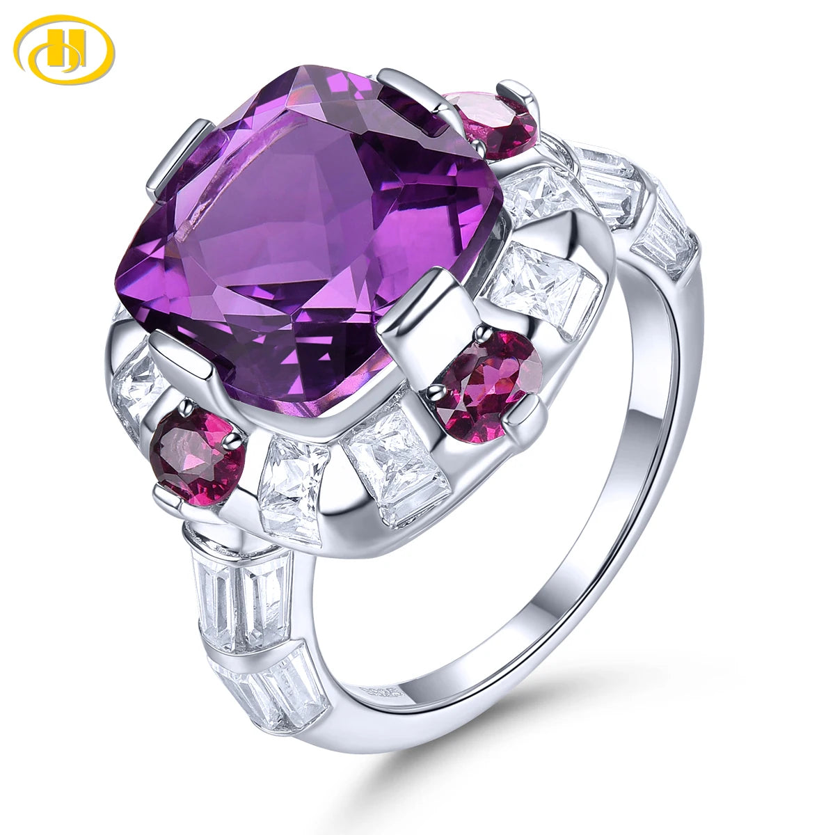 Natural Amethyst Rhodolite Garnet Solid Silver Rings 7.8 Carats Genuine Multicolor Fine Jewelry Engagement Anniversary Gifts