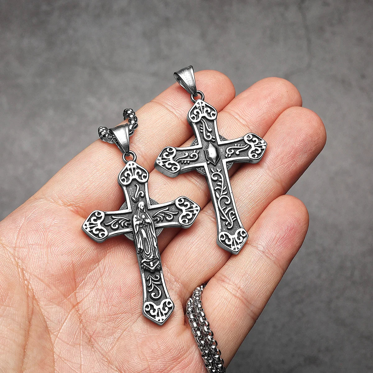 Virgin Mary Cross Amulets Stainless Steel Men Necklaces Pendant Chain Punk For Women Fashion Jewelry Gifts Wholesale Dropshiping