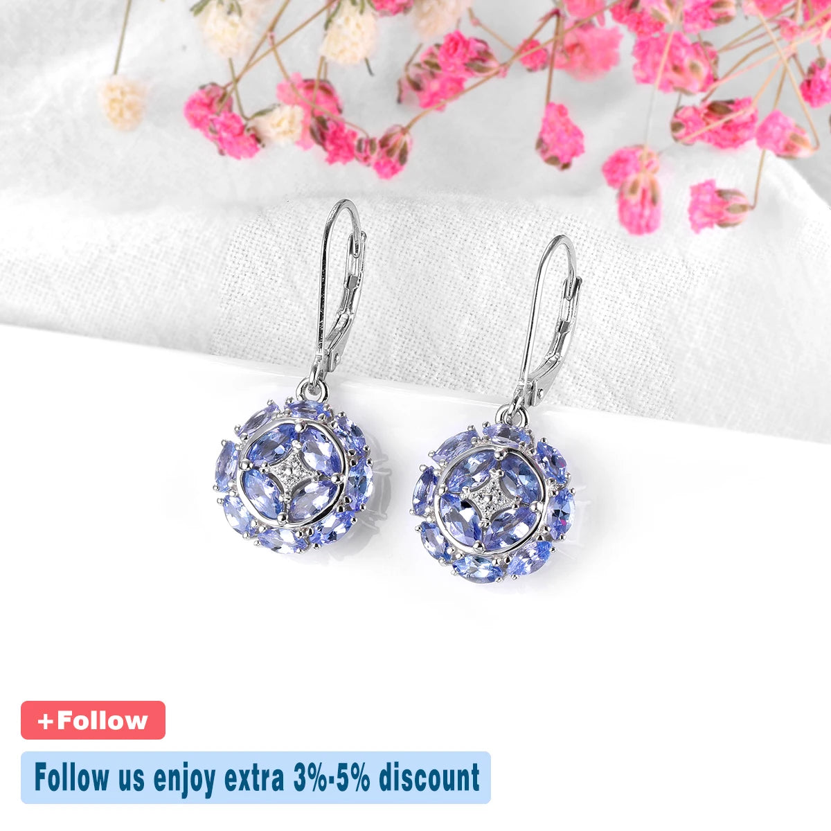 Natural Tanzanite Sterling Silver S925 Women Drop Earring 2.3 Carats Genuine Gemstone Classic Exquisite Style Fine Jewelrys