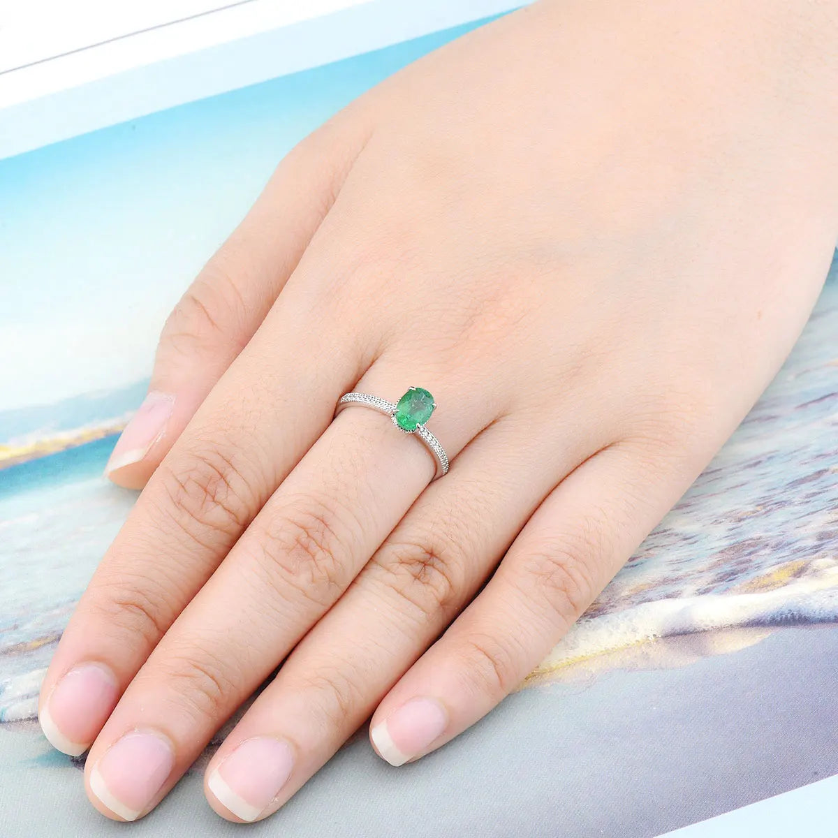 Natural Emerald Sterling Silver Rings 0.7 Carats Genuine Precious Emerald Women Classic S925 Fine Jewelry Style Christmas Gifts