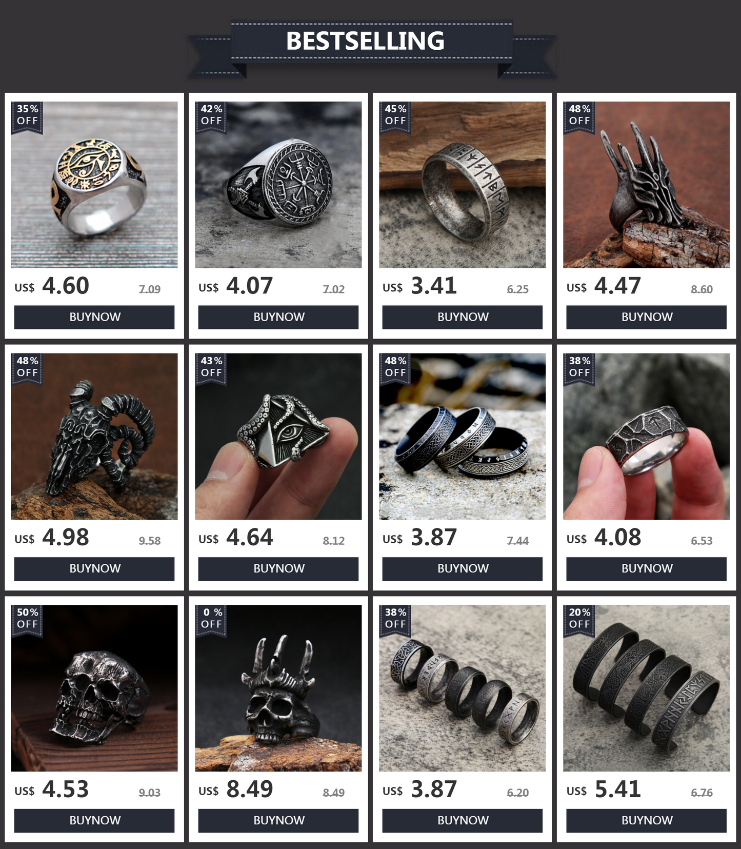 Egyptian Vintage Men Eye Of Horus Ring Fashion Stainless Steel Ankh Cross Ring Punk Biker Amulet Jewelry Gift